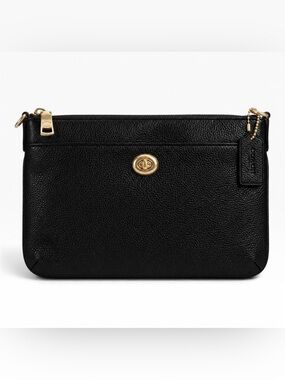 Coach Black Pebble Leather Wristlet with Gold Hardware